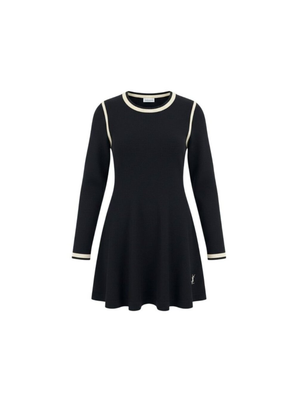 Saint Laurent Crew Neck Knit Sweater Logo Embroidery Tunic Length Slit Black M